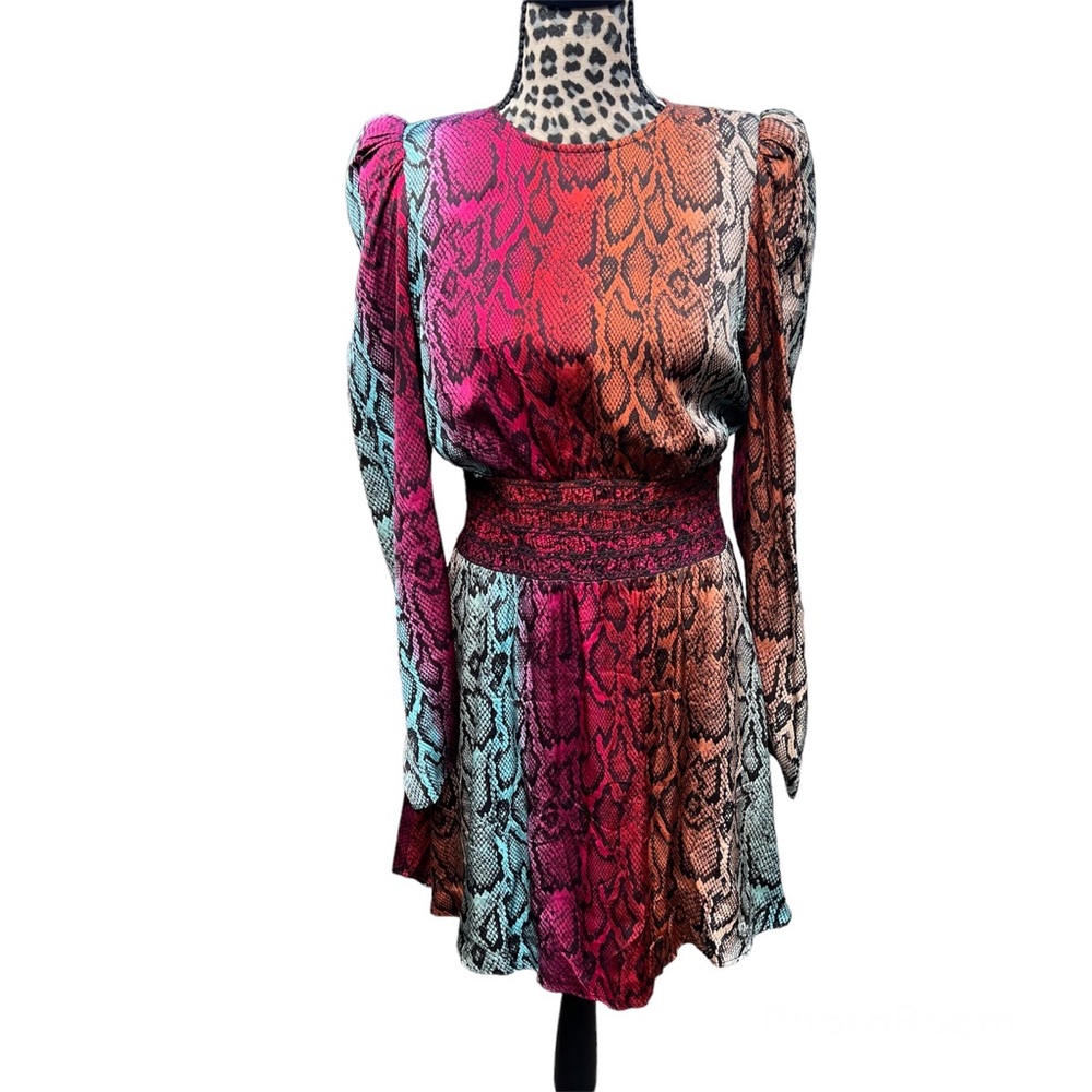 AFRM Violaine Snakeskin print tie dye open back Smock dress Medium